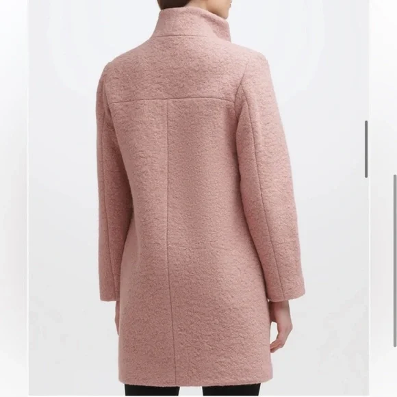EUC Kenneth Cole Blush Pink Bouclé Wool Asymmetrical Stand Collar Winter Coat - Picture 6 of 7